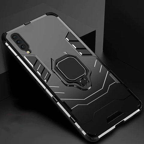 Custodia Silicone e Plastica Opaca Cover con Magnetico Supporto per Samsung Galaxy A70S Nero