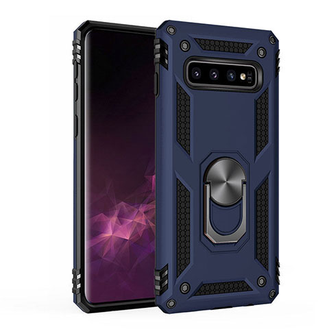 Custodia Silicone e Plastica Opaca Cover con Magnetico Supporto per Samsung Galaxy S10 5G Blu