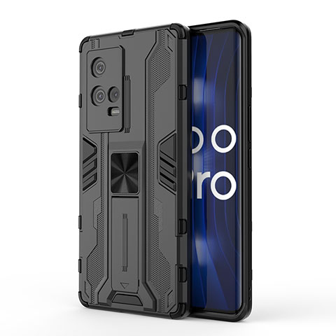 Custodia Silicone e Plastica Opaca Cover con Magnetico Supporto per Vivo iQOO 8 Pro 5G Nero