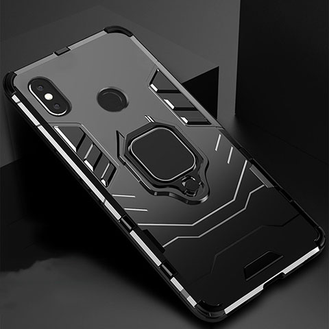 Custodia Silicone e Plastica Opaca Cover con Magnetico Supporto per Xiaomi Redmi 6 Pro Nero