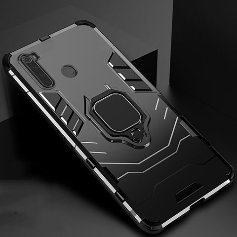 Custodia Silicone e Plastica Opaca Cover con Magnetico Supporto per Xiaomi Redmi Note 8 (2021) Nero