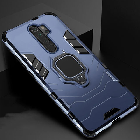 Custodia Silicone e Plastica Opaca Cover con Magnetico Supporto per Xiaomi Redmi Note 8 Pro Blu