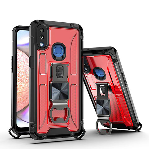 Custodia Silicone e Plastica Opaca Cover con Magnetico Supporto Q01W per Samsung Galaxy A10s Rosso