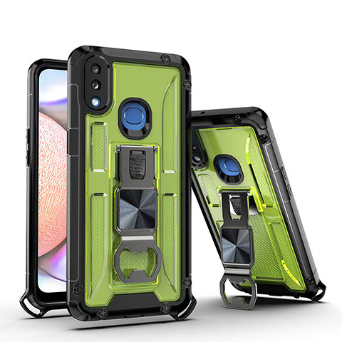 Custodia Silicone e Plastica Opaca Cover con Magnetico Supporto Q01W per Samsung Galaxy A10s Verde