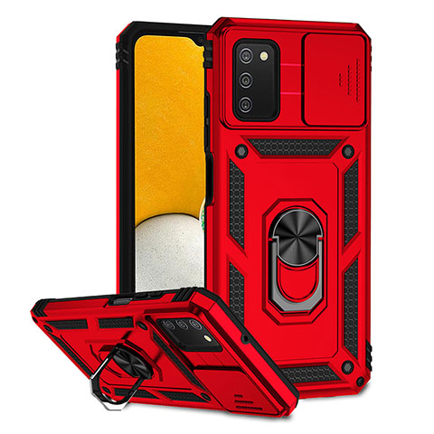 Custodia Silicone e Plastica Opaca Cover con Magnetico Supporto Q02W per Samsung Galaxy A02s Rosso