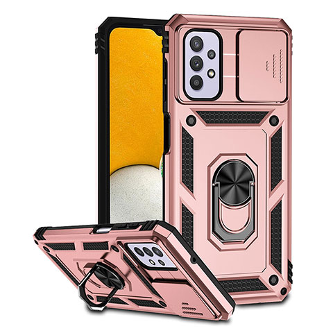 Custodia Silicone e Plastica Opaca Cover con Magnetico Supporto Q02W per Samsung Galaxy A32 5G Oro Rosa