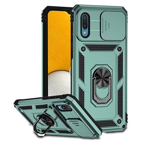 Custodia Silicone e Plastica Opaca Cover con Magnetico Supporto QW2 per Samsung Galaxy A02 Verde