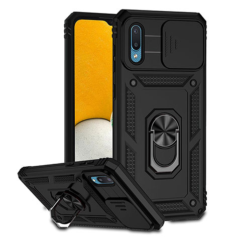 Custodia Silicone e Plastica Opaca Cover con Magnetico Supporto QW2 per Samsung Galaxy M02 Nero