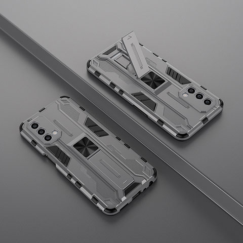 Custodia Silicone e Plastica Opaca Cover con Magnetico Supporto T01 per OnePlus Nord N200 5G Grigio