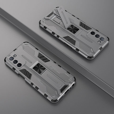 Custodia Silicone e Plastica Opaca Cover con Magnetico Supporto T01 per Oppo A53s 5G Grigio