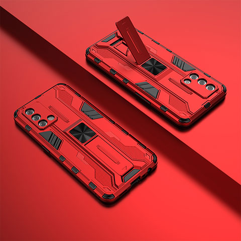 Custodia Silicone e Plastica Opaca Cover con Magnetico Supporto T01 per Oppo F19 Rosso