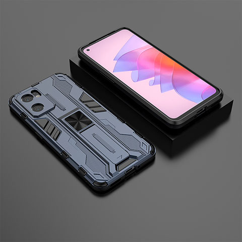 Custodia Silicone e Plastica Opaca Cover con Magnetico Supporto T01 per Oppo Reno7 SE 5G Blu