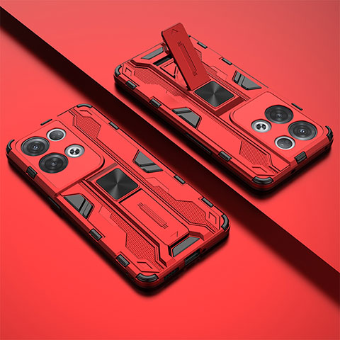 Custodia Silicone e Plastica Opaca Cover con Magnetico Supporto T01 per Oppo Reno8 Pro 5G Rosso