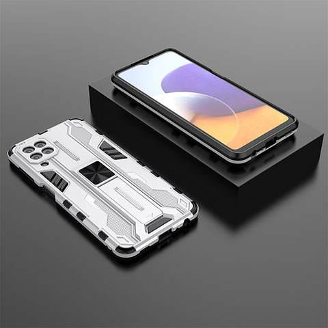Custodia Silicone e Plastica Opaca Cover con Magnetico Supporto T01 per Samsung Galaxy A22 4G Bianco