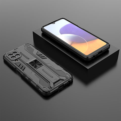 Custodia Silicone e Plastica Opaca Cover con Magnetico Supporto T01 per Samsung Galaxy A22 4G Nero