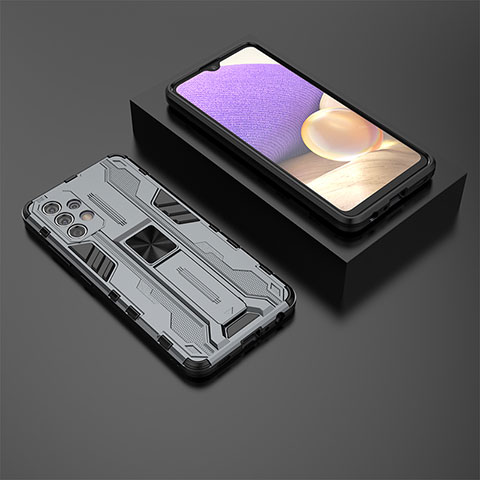 Custodia Silicone e Plastica Opaca Cover con Magnetico Supporto T01 per Samsung Galaxy A32 4G Grigio