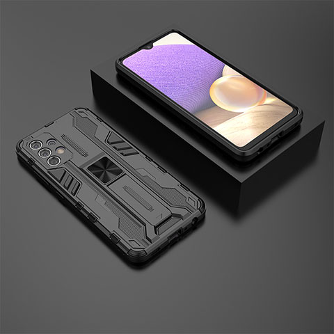 Custodia Silicone e Plastica Opaca Cover con Magnetico Supporto T01 per Samsung Galaxy A32 4G Nero