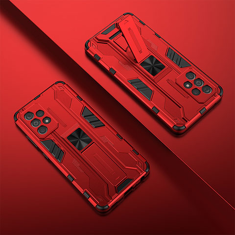 Custodia Silicone e Plastica Opaca Cover con Magnetico Supporto T01 per Samsung Galaxy A52s 5G Rosso