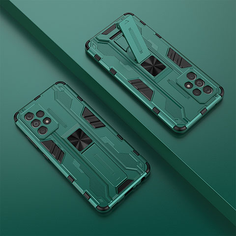 Custodia Silicone e Plastica Opaca Cover con Magnetico Supporto T01 per Samsung Galaxy A52s 5G Verde