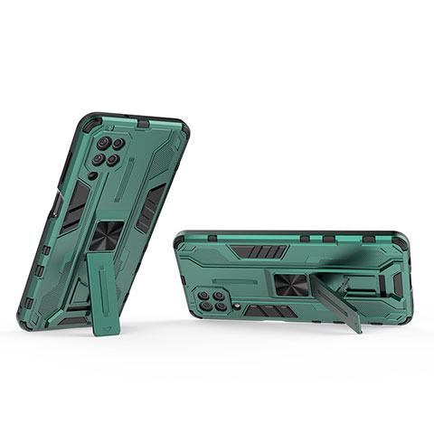 Custodia Silicone e Plastica Opaca Cover con Magnetico Supporto T01 per Samsung Galaxy F12 Verde