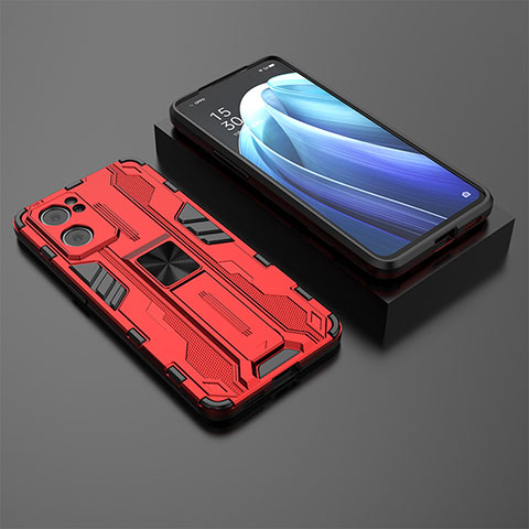 Custodia Silicone e Plastica Opaca Cover con Magnetico Supporto T02 per OnePlus Nord CE 2 5G Rosso