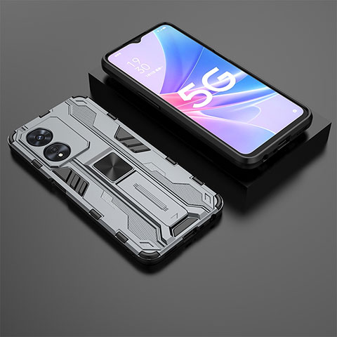 Custodia Silicone e Plastica Opaca Cover con Magnetico Supporto T02 per Oppo A1 Pro 5G Grigio