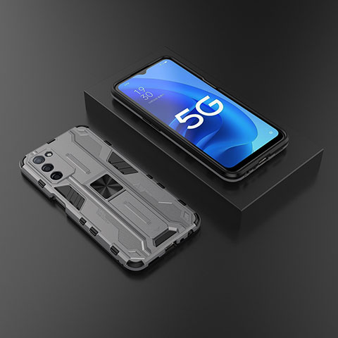 Custodia Silicone e Plastica Opaca Cover con Magnetico Supporto T02 per Oppo A56 5G Grigio