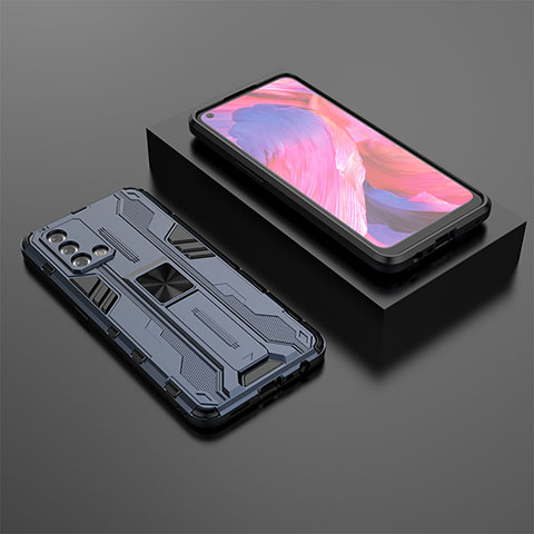 Custodia Silicone e Plastica Opaca Cover con Magnetico Supporto T02 per Oppo A74 4G Blu