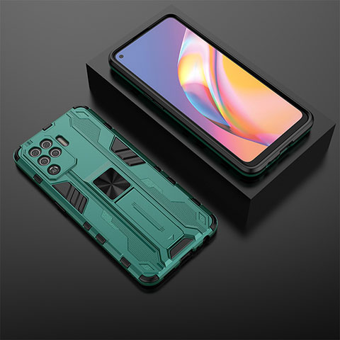 Custodia Silicone e Plastica Opaca Cover con Magnetico Supporto T02 per Oppo A94 4G Verde