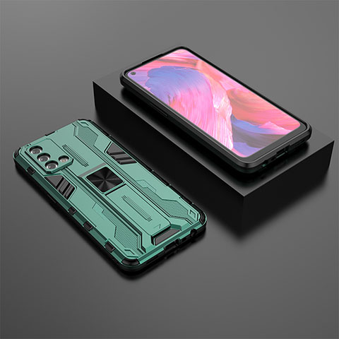 Custodia Silicone e Plastica Opaca Cover con Magnetico Supporto T02 per Oppo F19 Verde