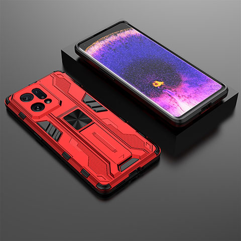 Custodia Silicone e Plastica Opaca Cover con Magnetico Supporto T02 per Oppo Find X5 5G Rosso