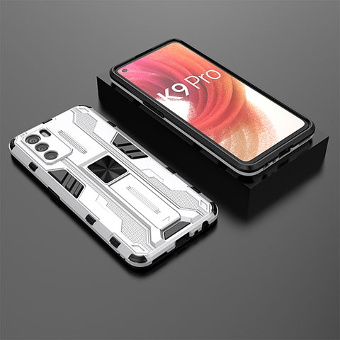 Custodia Silicone e Plastica Opaca Cover con Magnetico Supporto T02 per Oppo K9 Pro 5G Bianco