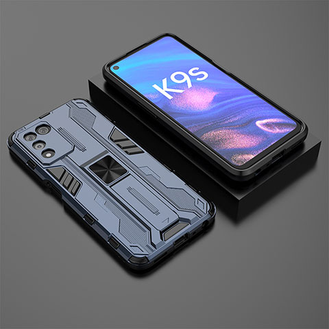 Custodia Silicone e Plastica Opaca Cover con Magnetico Supporto T02 per Oppo K9S 5G Blu