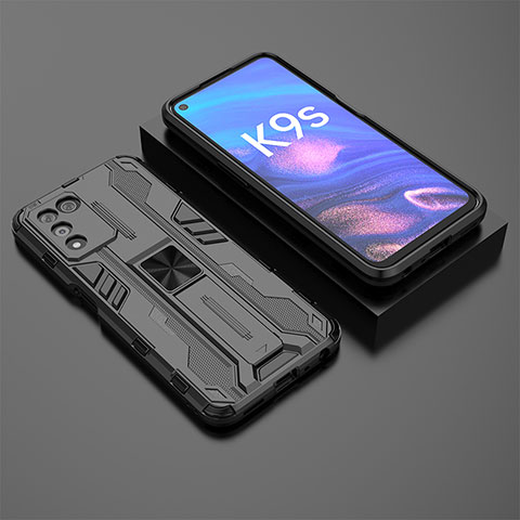 Custodia Silicone e Plastica Opaca Cover con Magnetico Supporto T02 per Oppo K9S 5G Nero