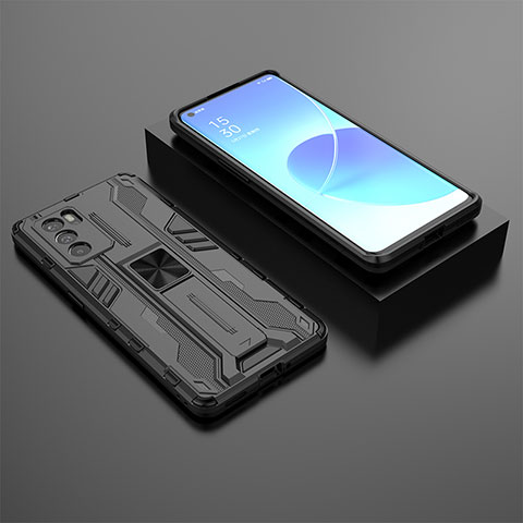 Custodia Silicone e Plastica Opaca Cover con Magnetico Supporto T02 per Oppo Reno6 Pro 5G India Nero