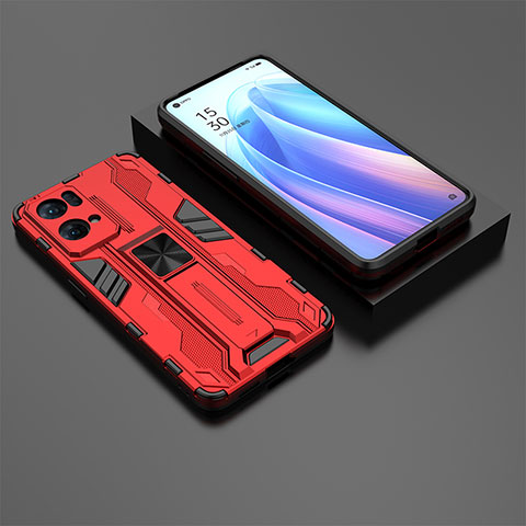 Custodia Silicone e Plastica Opaca Cover con Magnetico Supporto T02 per Oppo Reno7 Pro 5G Rosso