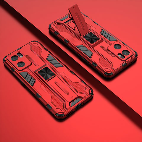 Custodia Silicone e Plastica Opaca Cover con Magnetico Supporto T02 per Oppo Reno7 SE 5G Rosso