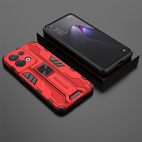 Custodia Silicone e Plastica Opaca Cover con Magnetico Supporto T02 per Oppo Reno8 5G Rosso