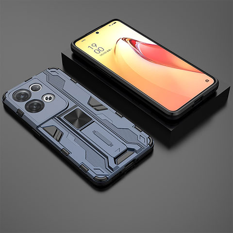 Custodia Silicone e Plastica Opaca Cover con Magnetico Supporto T02 per Oppo Reno8 Pro 5G Blu