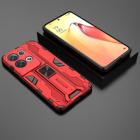 Custodia Silicone e Plastica Opaca Cover con Magnetico Supporto T02 per Oppo Reno8 Pro+ Plus 5G Rosso