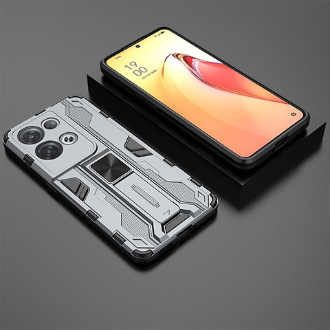 Custodia Silicone e Plastica Opaca Cover con Magnetico Supporto T02 per Oppo Reno9 Pro+ Plus 5G Grigio