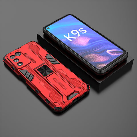 Custodia Silicone e Plastica Opaca Cover con Magnetico Supporto T02 per Realme Q3t 5G Rosso