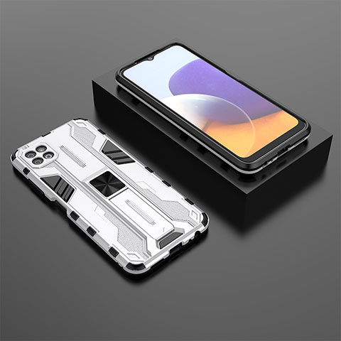 Custodia Silicone e Plastica Opaca Cover con Magnetico Supporto T02 per Samsung Galaxy A22 5G Bianco