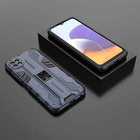 Custodia Silicone e Plastica Opaca Cover con Magnetico Supporto T02 per Samsung Galaxy A22s 5G Blu