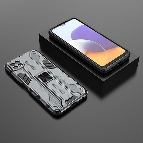 Custodia Silicone e Plastica Opaca Cover con Magnetico Supporto T02 per Samsung Galaxy A22s 5G Grigio