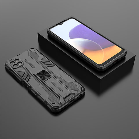 Custodia Silicone e Plastica Opaca Cover con Magnetico Supporto T02 per Samsung Galaxy A22s 5G Nero