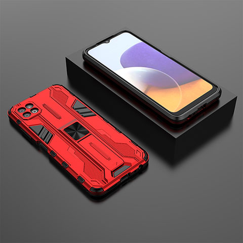 Custodia Silicone e Plastica Opaca Cover con Magnetico Supporto T02 per Samsung Galaxy A22s 5G Rosso