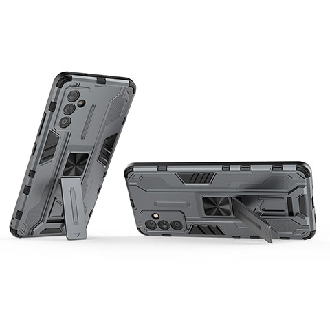 Custodia Silicone e Plastica Opaca Cover con Magnetico Supporto T02 per Samsung Galaxy A34 5G Grigio