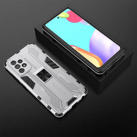 Custodia Silicone e Plastica Opaca Cover con Magnetico Supporto T02 per Samsung Galaxy A52 4G Bianco