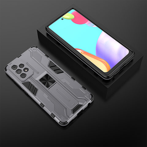 Custodia Silicone e Plastica Opaca Cover con Magnetico Supporto T02 per Samsung Galaxy A52 5G Grigio